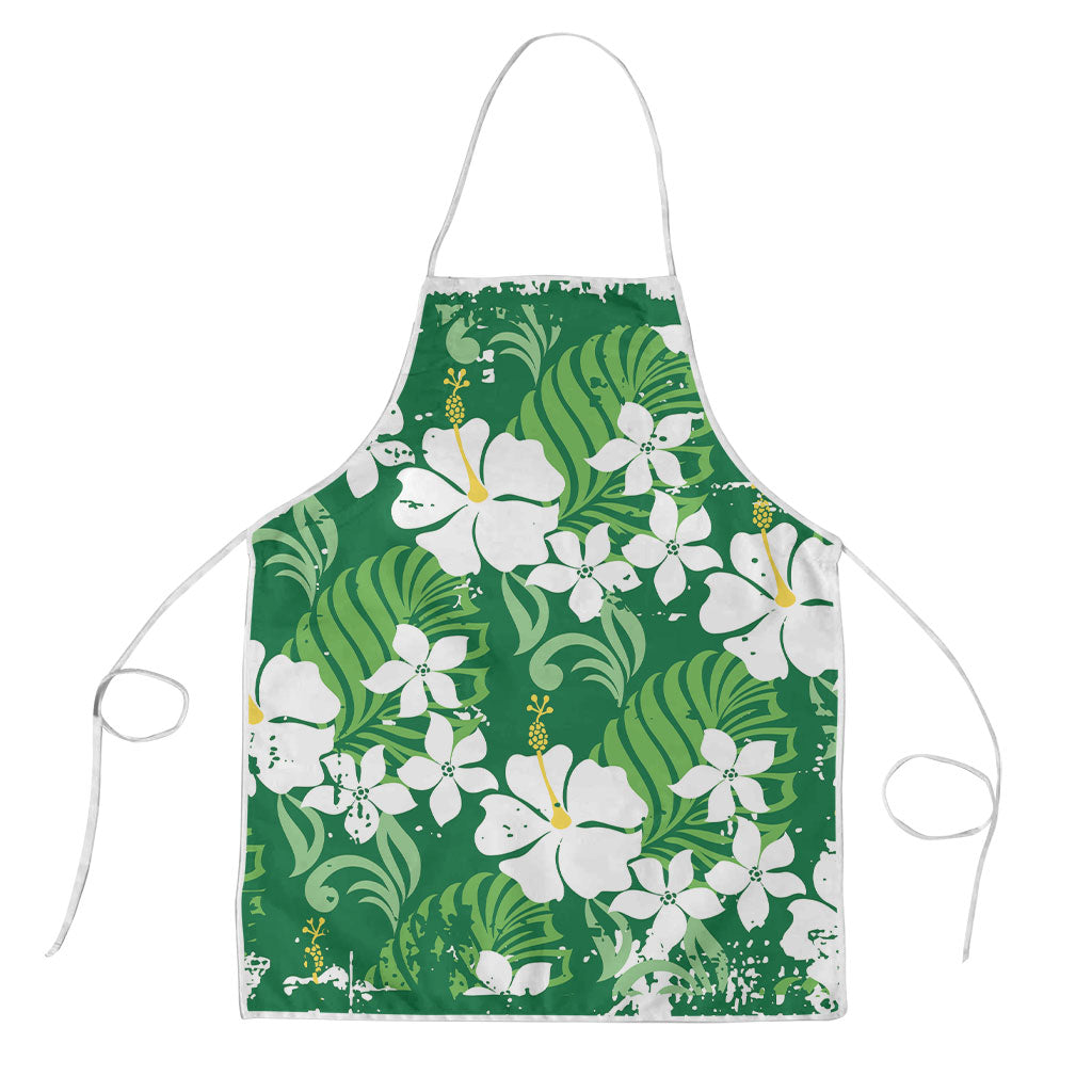 Green Hawaiian Hibiscus Monstera Apron Grunge Stylized