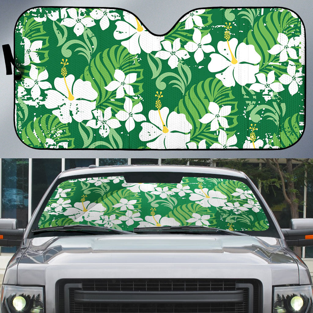 Green Hawaiian Hibiscus Monstera Auto Sun Shade Grunge Stylized