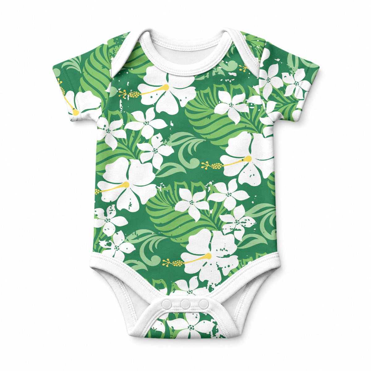Green Hawaiian Hibiscus Monstera Baby Onesie Grunge Stylized