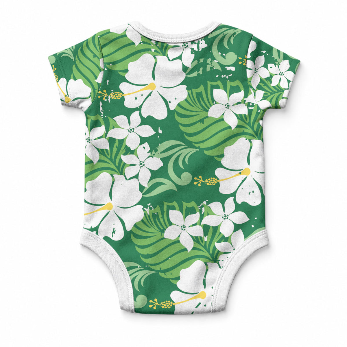 Green Hawaiian Hibiscus Monstera Baby Onesie Grunge Stylized