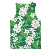 Green Hawaiian Hibiscus Monstera Basketball Jersey Grunge Stylized