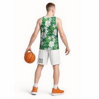Green Hawaiian Hibiscus Monstera Basketball Jersey Grunge Stylized