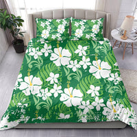 Green Hawaiian Hibiscus Monstera Bedding Set Grunge Stylized