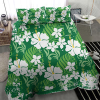 Green Hawaiian Hibiscus Monstera Bedding Set Grunge Stylized