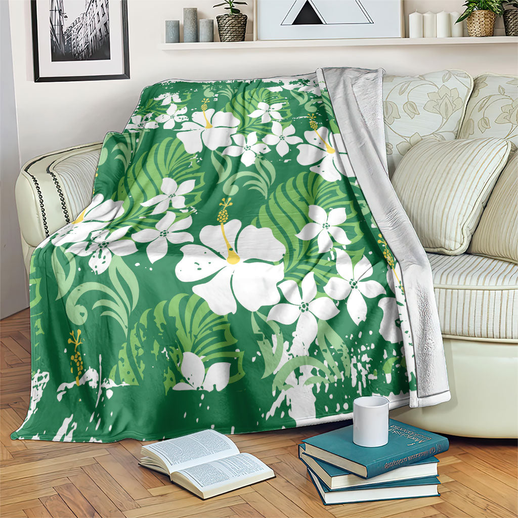 Green Hawaiian Hibiscus Monstera Blanket Grunge Stylized LT01 Green - Polynesian Pride