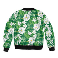 Green Hawaiian Hibiscus Monstera Bomber Jacket Grunge Stylized