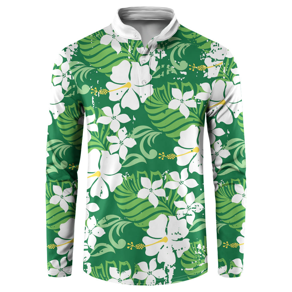 Green Hawaiian Hibiscus Monstera Button Sweatshirt Grunge Stylized