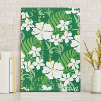 Green Hawaiian Hibiscus Monstera Canvas Wall Art Grunge Stylized