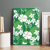 Green Hawaiian Hibiscus Monstera Canvas Wall Art Grunge Stylized