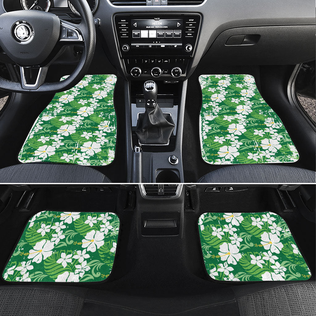 Green Hawaiian Hibiscus Monstera Car Mats Grunge Stylized LT01 Set 4pcs Green - Polynesian Pride
