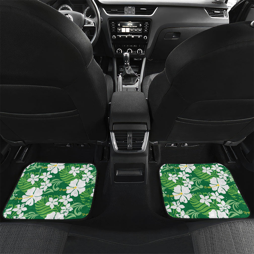 Green Hawaiian Hibiscus Monstera Car Mats Grunge Stylized LT01 Set 2pcs - Back Green - Polynesian Pride