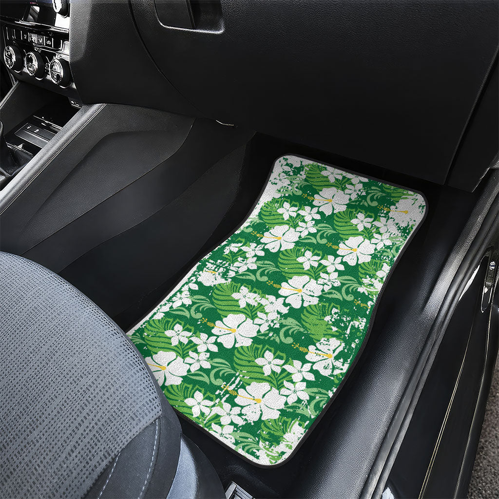 Green Hawaiian Hibiscus Monstera Car Mats Grunge Stylized LT01 - Polynesian Pride