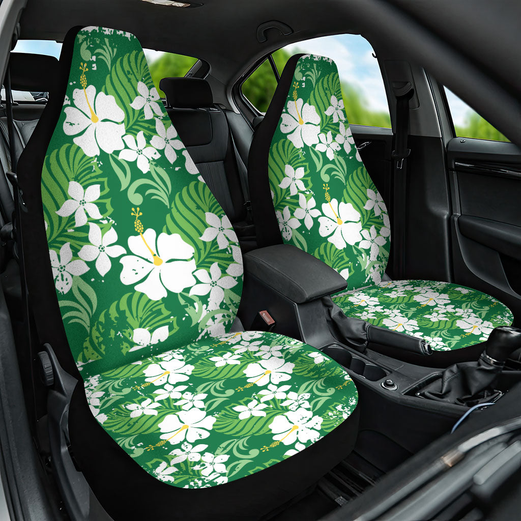 Green Hawaiian Hibiscus Monstera Car Seat Cover Grunge Stylized LT01 One Size Green - Polynesian Pride