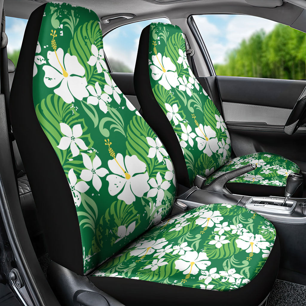 Green Hawaiian Hibiscus Monstera Car Seat Cover Grunge Stylized