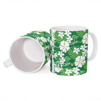 Green Hawaiian Hibiscus Monstera Ceramic Mug Grunge Stylized LT01 - Polynesian Pride