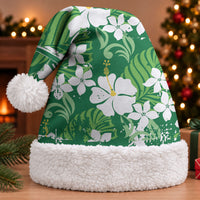 Green Hawaiian Hibiscus Monstera Christmas Santa Hat Grunge Stylized LT01 With Fur Green - Polynesian Pride