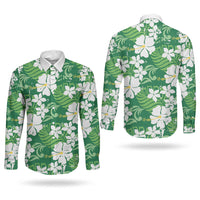 Green Hawaiian Hibiscus Monstera Couples Matching Summer Maxi Dress and Long Sleeve Button Shirt Grunge Stylized LT01 - Polynesian Pride