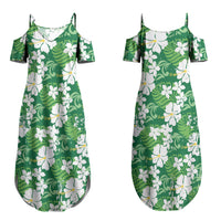 Green Hawaiian Hibiscus Monstera Couples Matching Summer Maxi Dress and Long Sleeve Button Shirt Grunge Stylized LT01 - Polynesian Pride