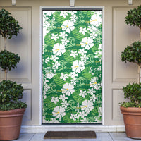 Green Hawaiian Hibiscus Monstera Door Cover Grunge Stylized LT01 Green - Polynesian Pride