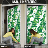 Green Hawaiian Hibiscus Monstera Door Cover Grunge Stylized LT01 - Polynesian Pride