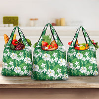 Green Hawaiian Hibiscus Monstera Grocery Bag Grunge Stylized