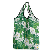Green Hawaiian Hibiscus Monstera Grocery Bag Grunge Stylized