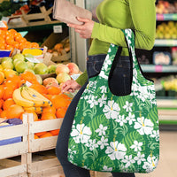 Green Hawaiian Hibiscus Monstera Grocery Bag Grunge Stylized