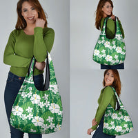 Green Hawaiian Hibiscus Monstera Grocery Bag Grunge Stylized