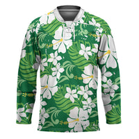 Green Hawaiian Hibiscus Monstera Hockey Jersey Grunge Stylized