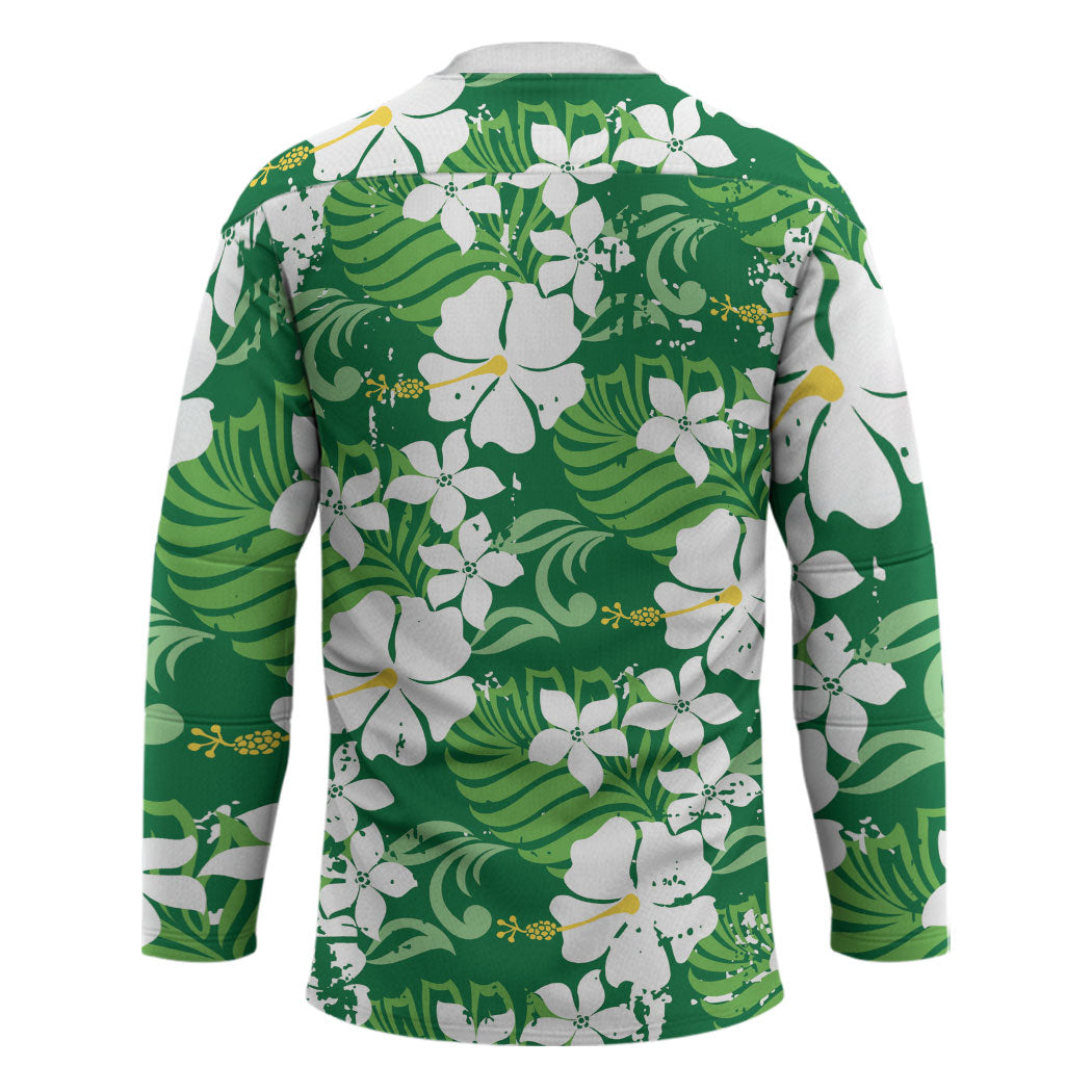 Green Hawaiian Hibiscus Monstera Hockey Jersey Grunge Stylized