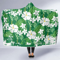 Green Hawaiian Hibiscus Monstera Hooded Blanket Grunge Stylized