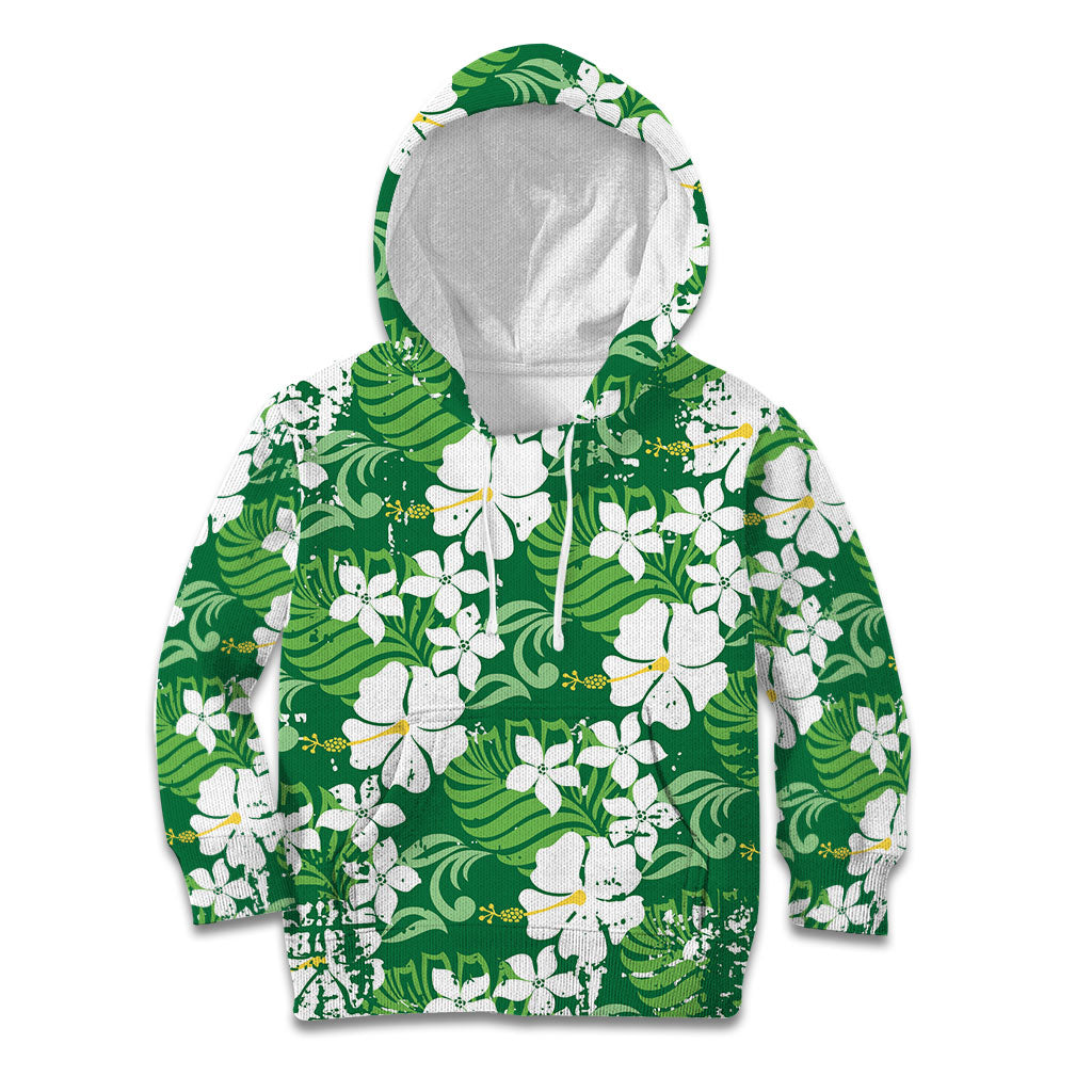 Green Hawaiian Hibiscus Monstera Kid Hoodie Grunge Stylized