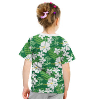 Green Hawaiian Hibiscus Monstera Kid T Shirt Grunge Stylized