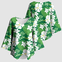Green Hawaiian Hibiscus Monstera Kimono Sleeve Blouse Grunge Stylized
