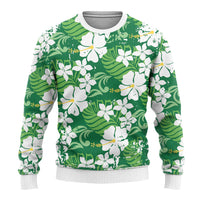Green Hawaiian Hibiscus Monstera Ugly Christmas Sweater Grunge Stylized LT01 - Polynesian Pride