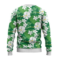 Green Hawaiian Hibiscus Monstera Ugly Christmas Sweater Grunge Stylized LT01 - Polynesian Pride