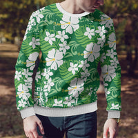 Green Hawaiian Hibiscus Monstera Ugly Christmas Sweater Grunge Stylized LT01 - Polynesian Pride