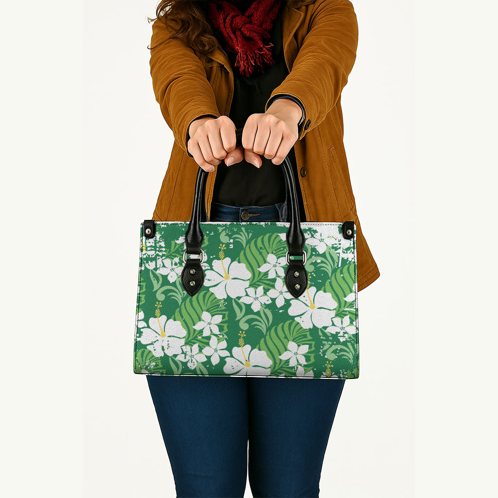 Green Hawaiian Hibiscus Monstera Leather Bag Grunge Stylized LT01 - Polynesian Pride