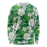 Green Hawaiian Hibiscus Monstera Long Sleeve Shirt Grunge Stylized