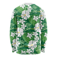 Green Hawaiian Hibiscus Monstera Long Sleeve Shirt Grunge Stylized