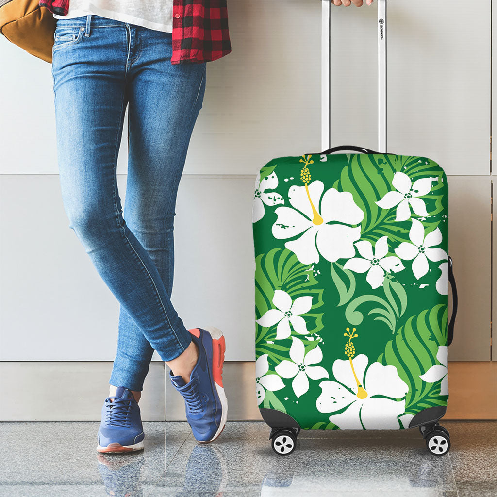 Green Hawaiian Hibiscus Monstera Luggage Cover Grunge Stylized