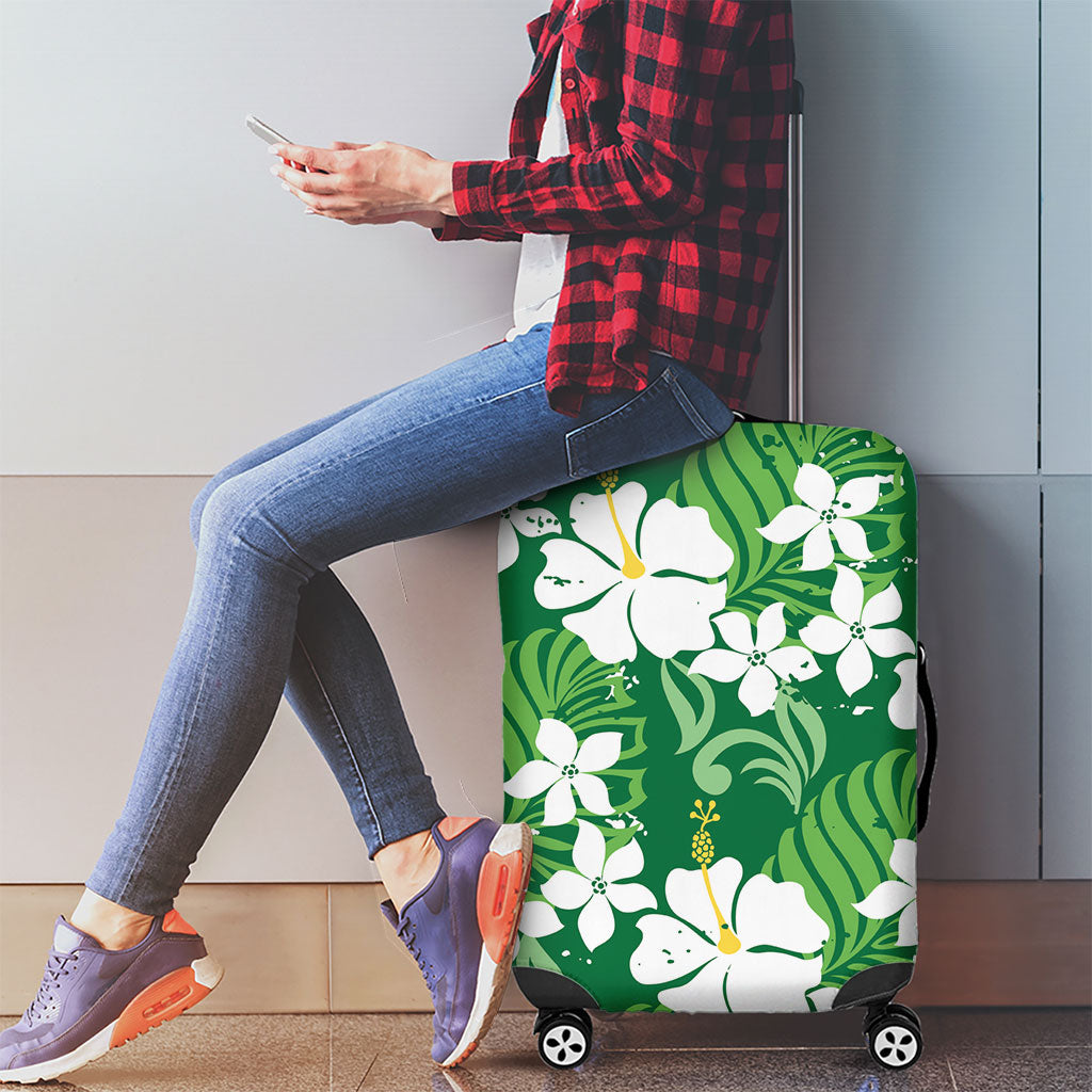 Green Hawaiian Hibiscus Monstera Luggage Cover Grunge Stylized