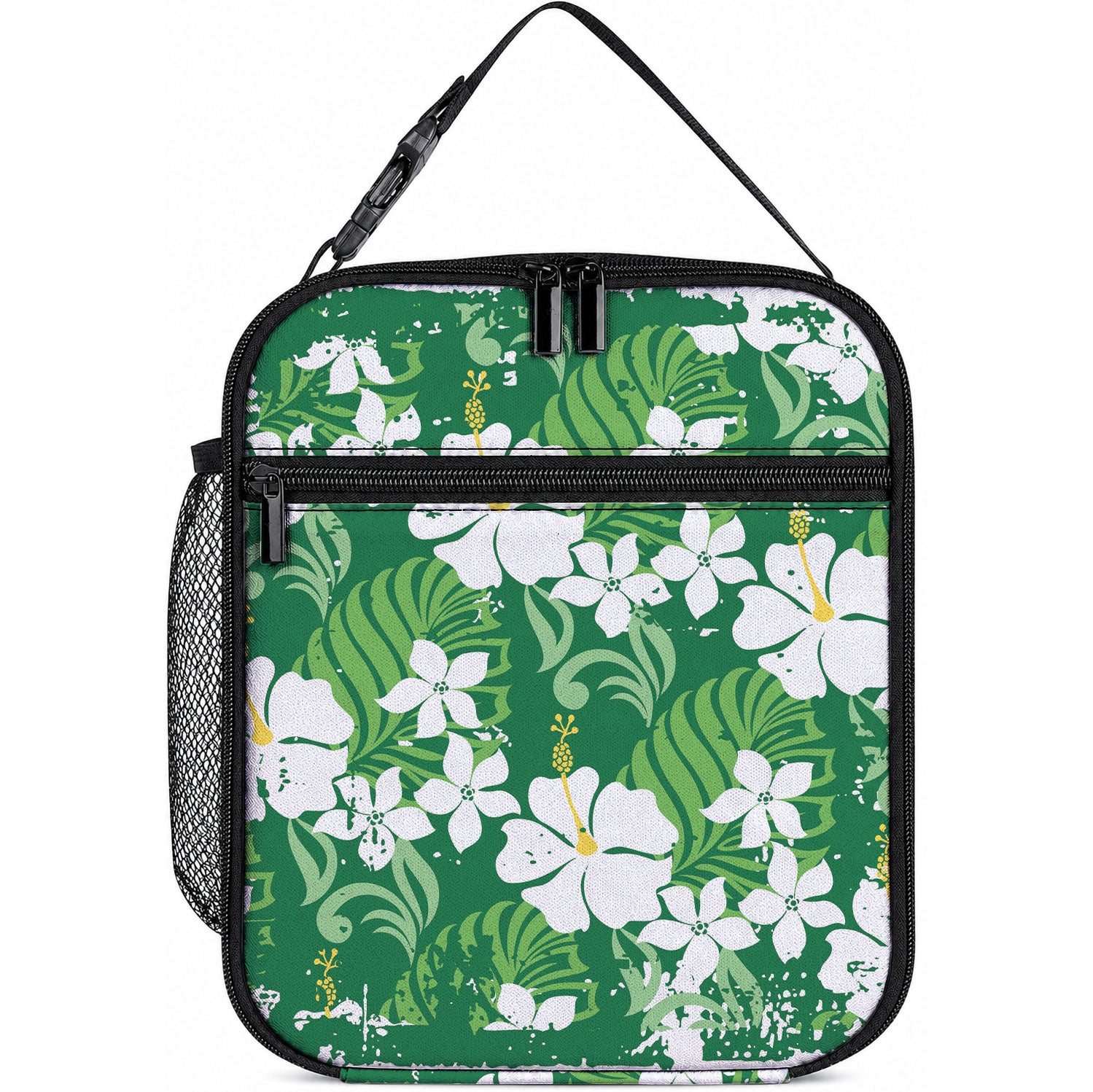 Green Hawaiian Hibiscus Monstera Lunch Bag Grunge Stylized