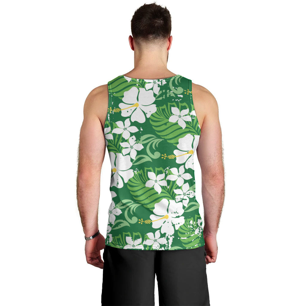 Green Hawaiian Hibiscus Monstera Men Tank Top Grunge Stylized
