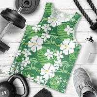 Green Hawaiian Hibiscus Monstera Men Tank Top Grunge Stylized