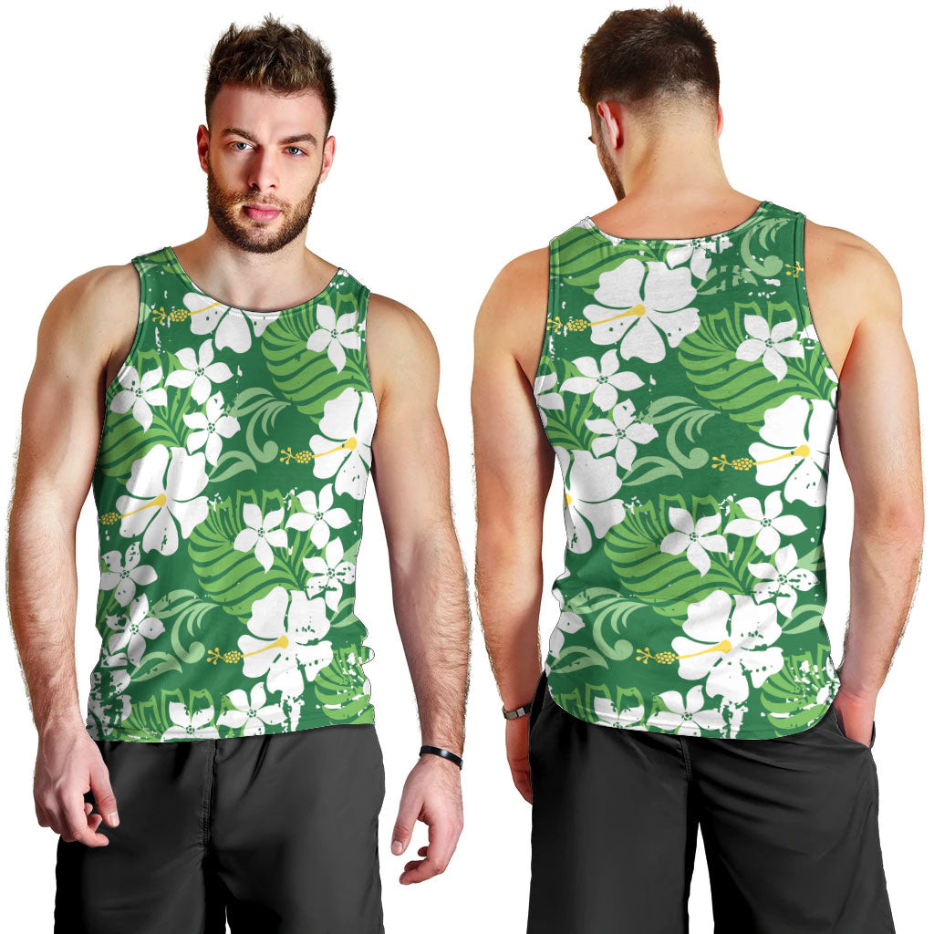 Green Hawaiian Hibiscus Monstera Men Tank Top Grunge Stylized