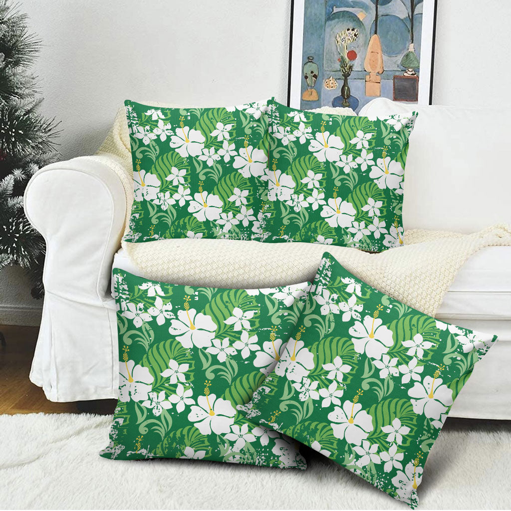 Green Hawaiian Hibiscus Monstera Pillow Cover Grunge Stylized LT01 - Polynesian Pride