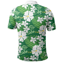 Green Hawaiian Hibiscus Monstera Polo Shirt Grunge Stylized