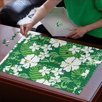 Green Hawaiian Hibiscus Monstera Puzzle Grunge Stylized LT01 - Polynesian Pride