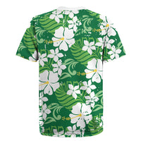 Green Hawaiian Hibiscus Monstera Rugby Jersey Grunge Stylized